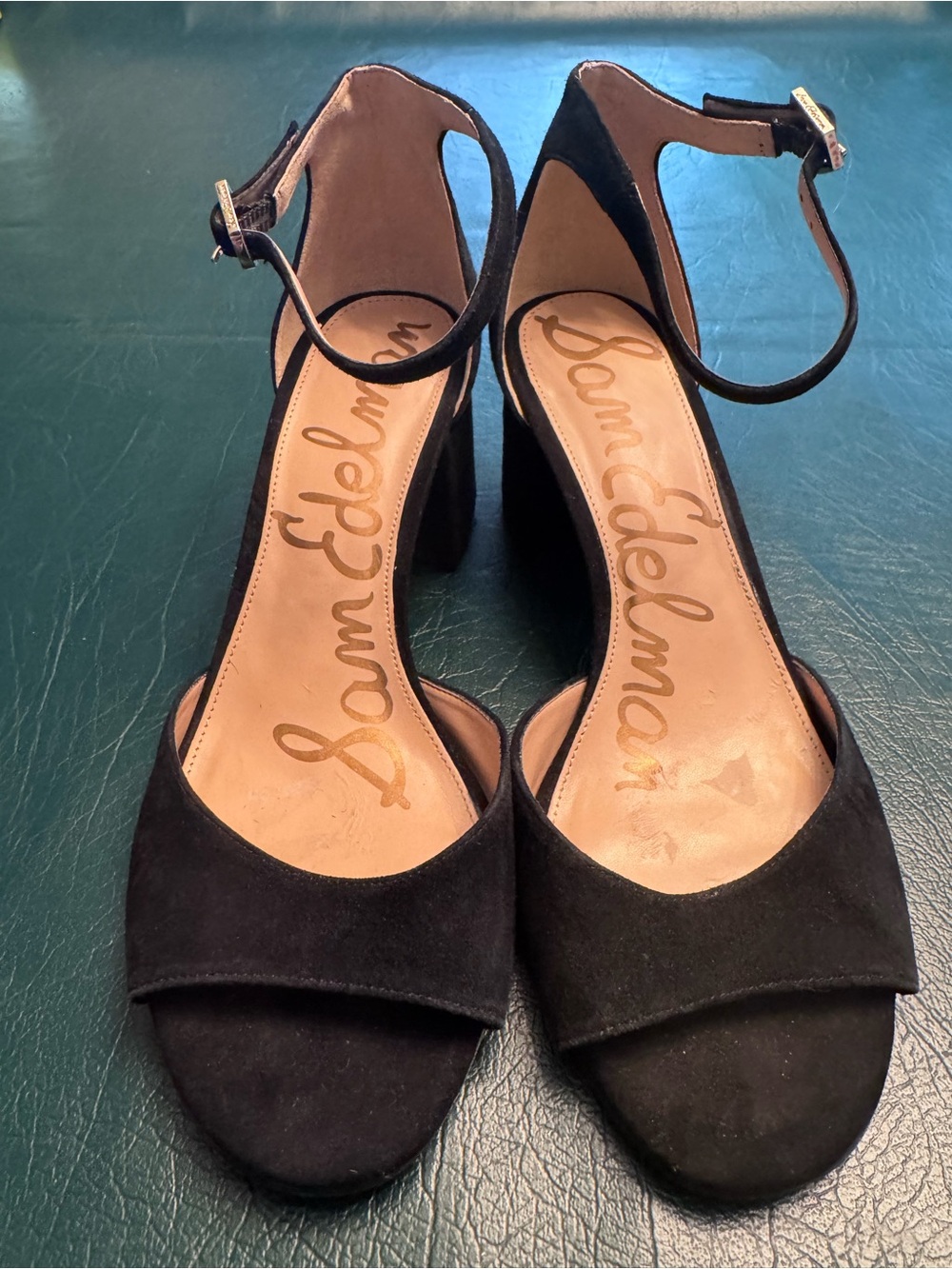Sam Edelman Black Suede Ankle-Strap Block Heel Sandals